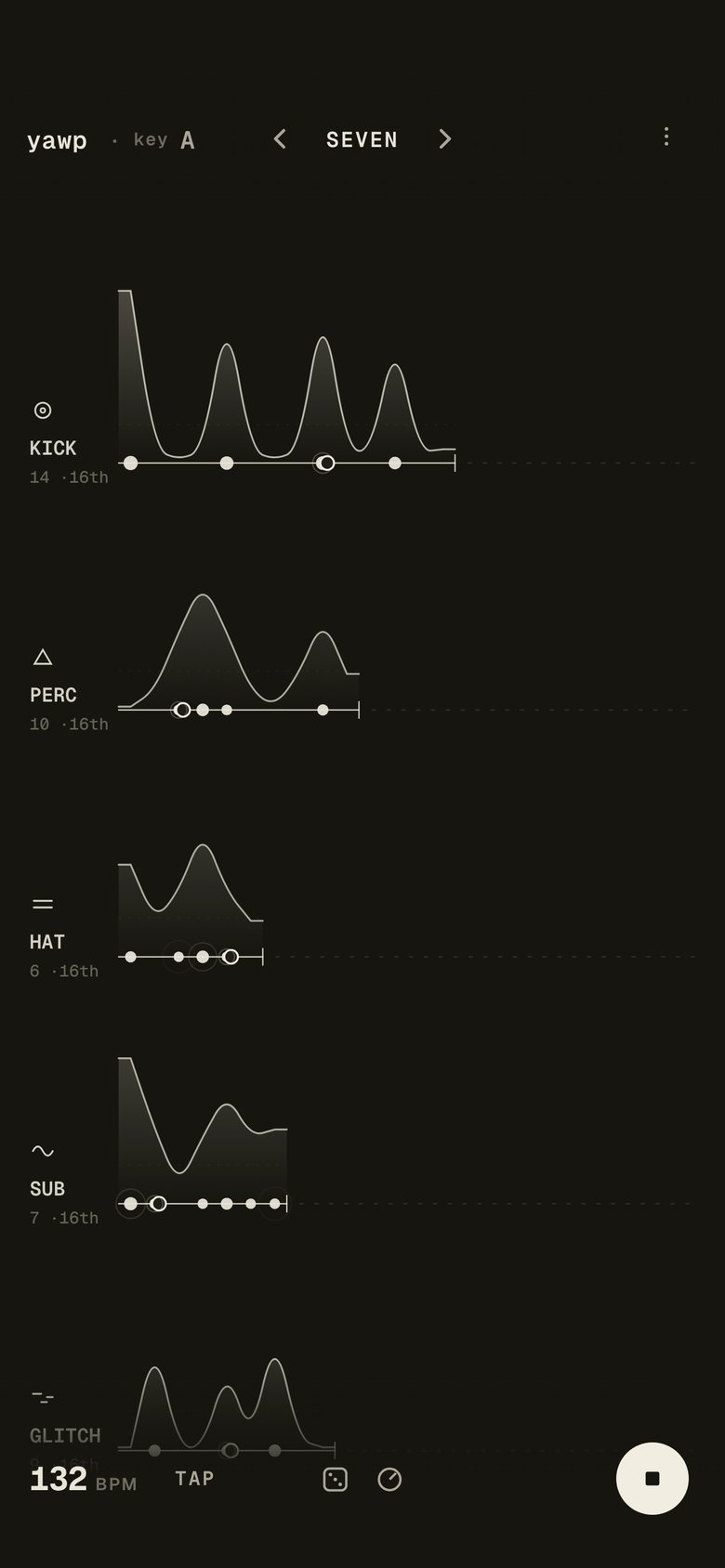yawp in night mode: pale lines on dark paper