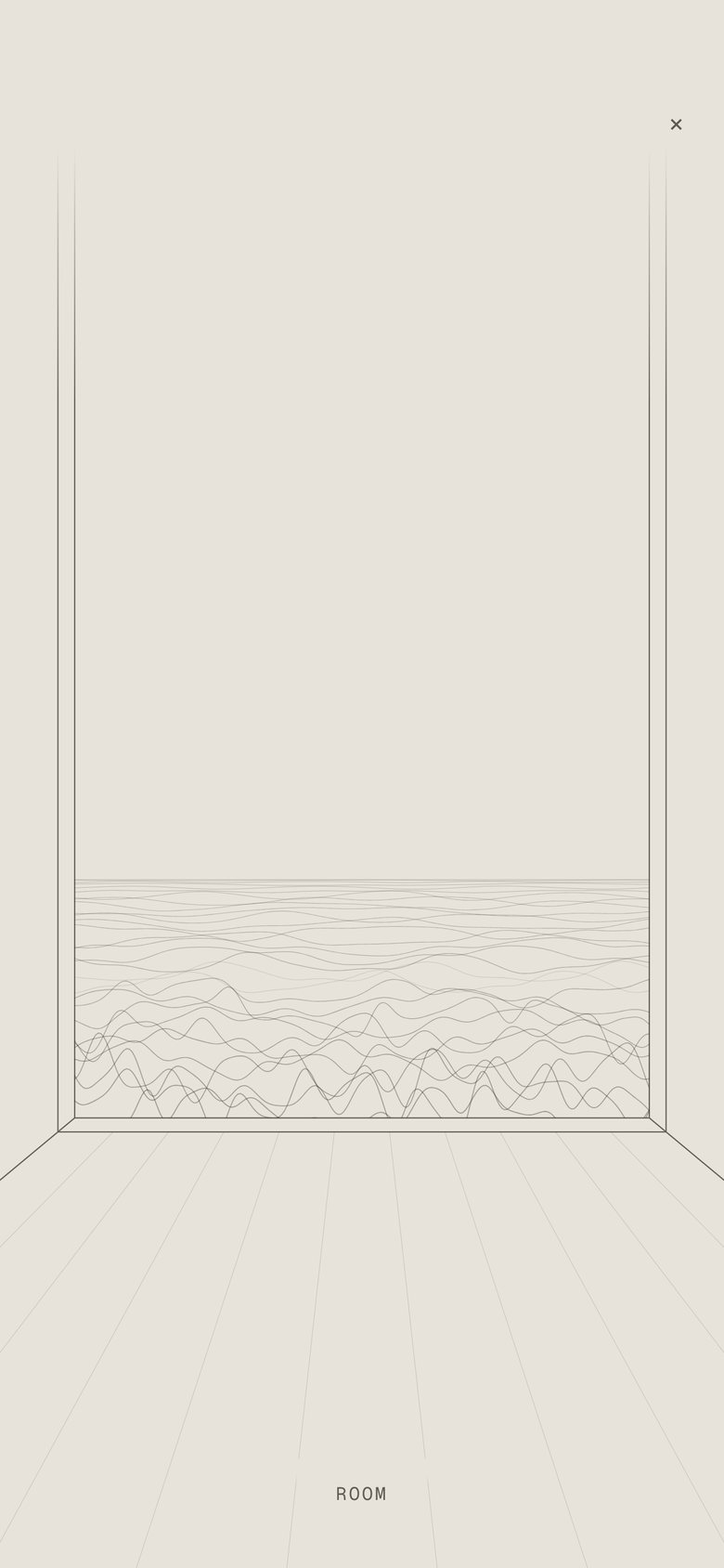 A tall room drawn in hairlines, the sea moving beyond a window